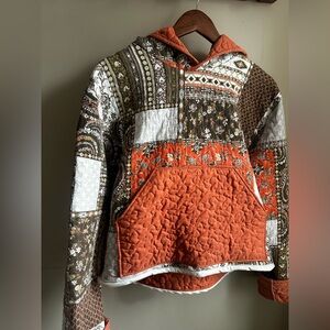 Patchwork Hoodie Sweatshirt - Orange and Brown